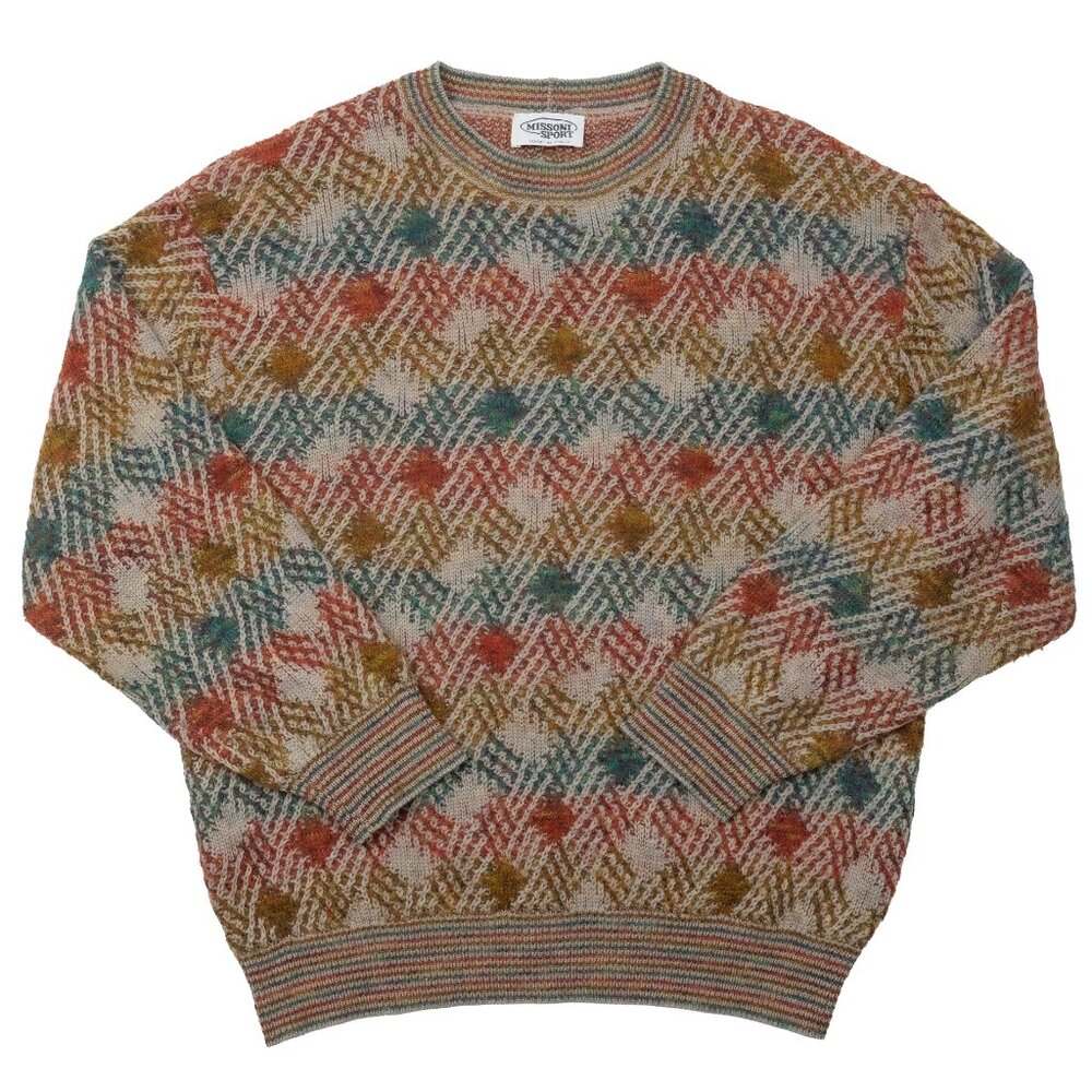 MISSONI SPORT Vintage 80s Knit Sweater Multicolor Abstract Geometric XL